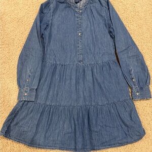 GAP Denim Tiered Long-Sleeve Dress in Blue